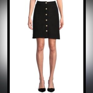 Black tweed skirt, Designer Nanette Lepore Black Tweed Skirt with Gold and Pearl